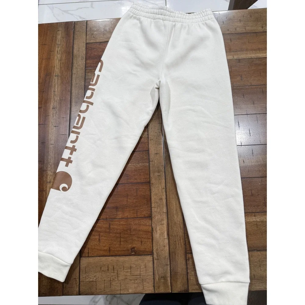 Carhartt Boys M 10-12 Fleece Logo Sweatpants Birch Cream Joggers NWT